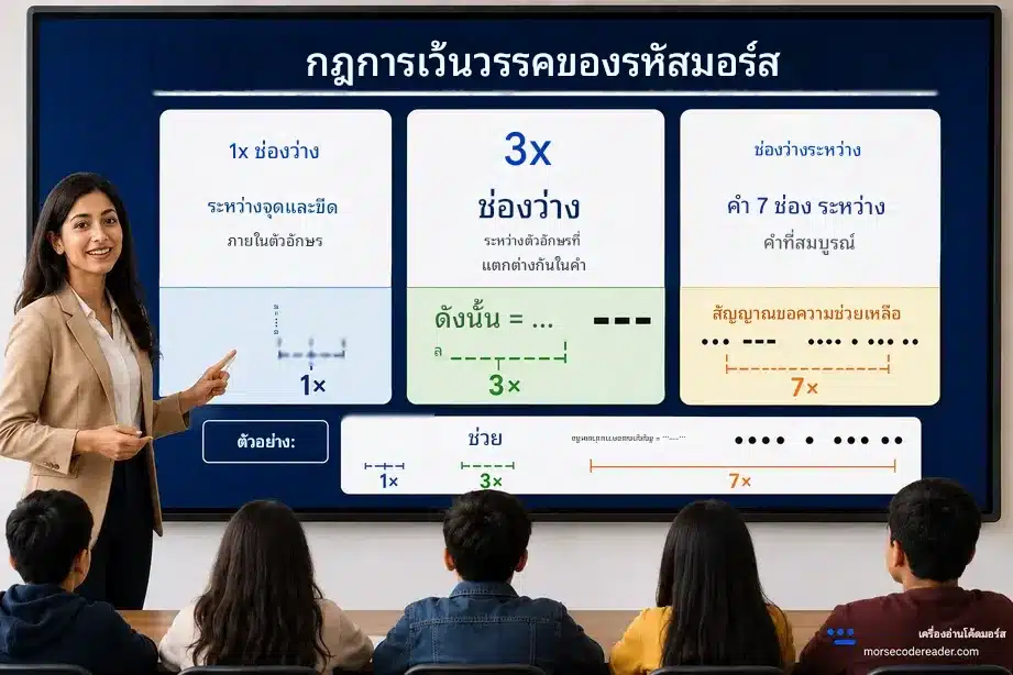 อินโฟกราฟิกกฎการเว้นวรรครหัสมอร์ส