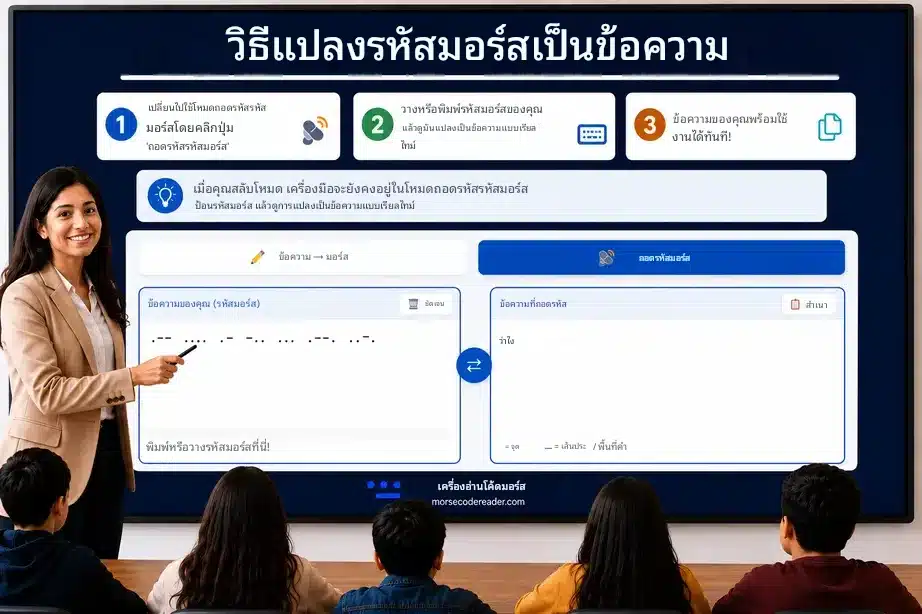 วิธีแปลงรหัสมอร์สเป็นข้อความ - สลับไปยังโหมดถอดรหัสและวางรหัสมอร์ส