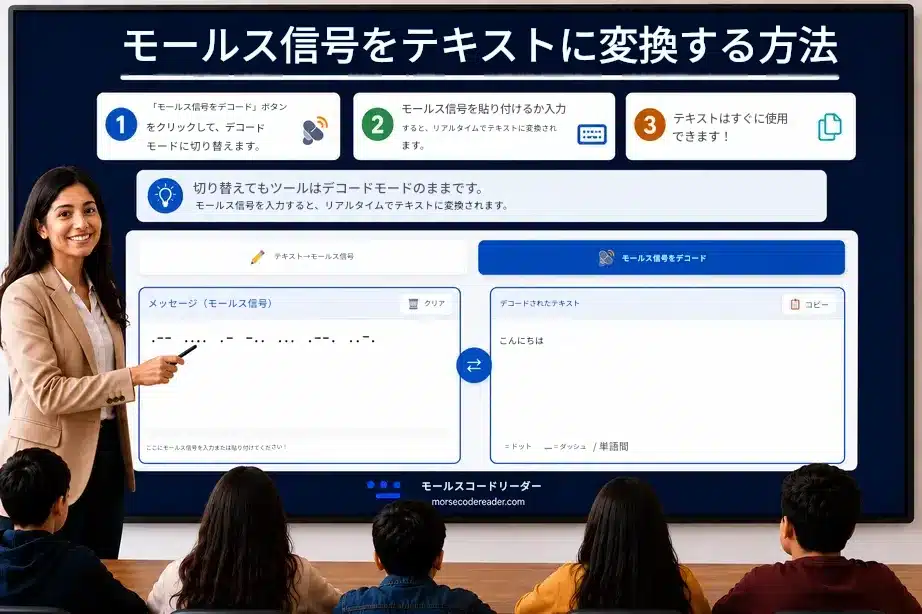 モールス信号をテキストに変換する方法 - 解読モードに切り替えてモールス信号を貼り付けます