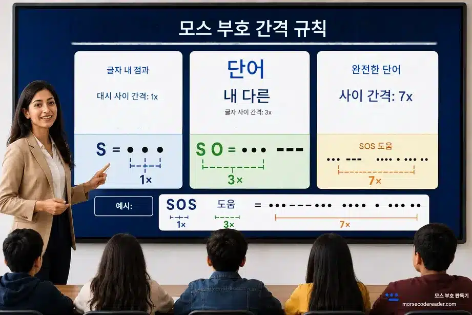 모스 부호 간격 규칙 인포그래픽