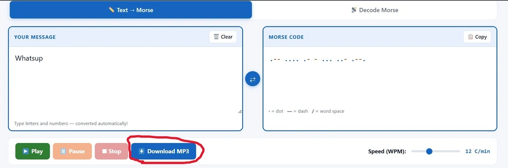 Download WAV or MP3 and share options