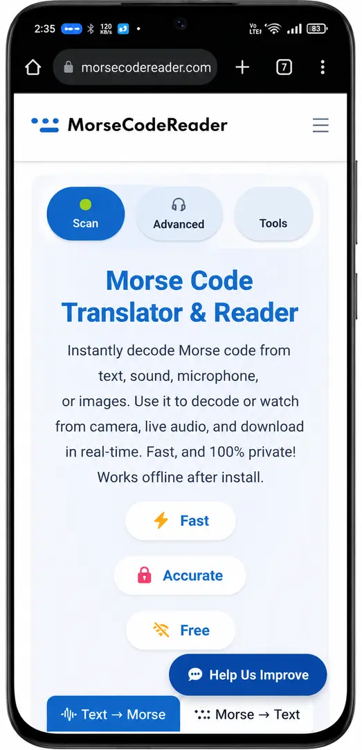 Morse Code Translator App - APK Interface