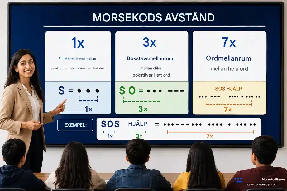 Infografik om Morse Codes mellanrumsregler
