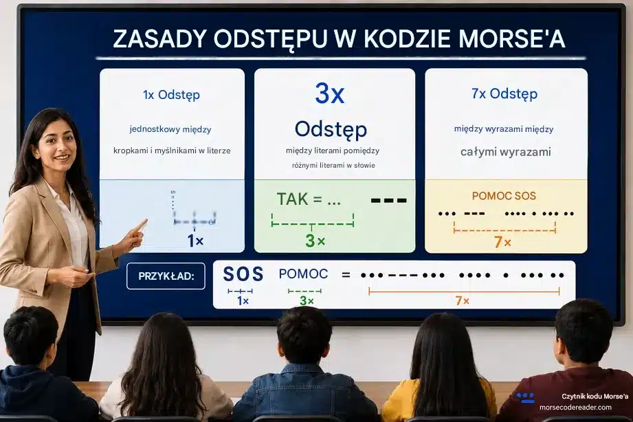 Infografika zasad odstępów w kodzie Morse'a